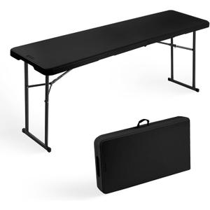 Byliable Folding Table 6FT Narrow Portable Foldable Plastic Heavy Duty Long Table, Fold-in-Half with Carrying Handle for Indoor Outdoor Meeting, Buffet, Party, Wedding, Home Work, 6 Foot, Black