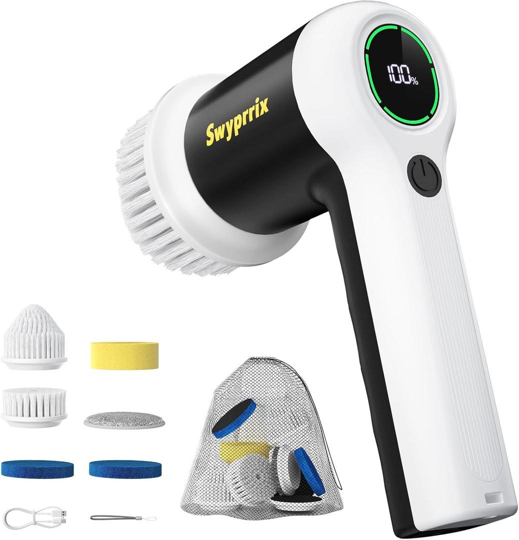 Electric Bathroom Cleaning Brush, Cordless Spin Scrubber Full Body Waterproof IPX7 with 6 Replaceable Brush Heads for Bathtub/Kitchen/Window/Home Cleaning -SD-CTB02 (No Handle)