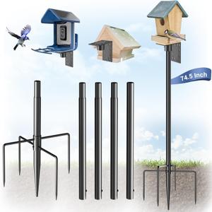 Onlyfly Bird Feeder Pole Stand  74.5 Inch Height Feeding Station with 1-Inch Dia Heavy Duty for Hanging Feeders, Bird House Pole Mount Kit for Outdoor, Slip-Fit Connection (Black)