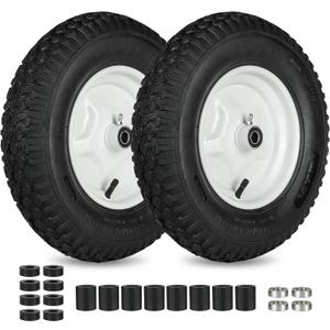 LotFancy 4.80/4.00-8 Tire and Wheel, 2 Pack 16 Pneumatic Wheelbarrow Tires, 5/8 Bearings, 3-7 Centered Hub, Replacement Tube for Wheelbarrows, Garden, Utility Carts, Trolleys, Wagon