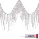 Rhinestone Fringe Belt Beaded Ribbon Diamond Tassel Chain for Jeans Clothing Accessories DIY Decoration (2 Yard, Silver)