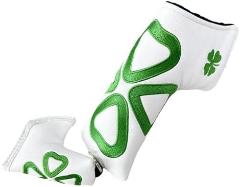Kimpengofu Golf Club Head Covers Shamrock Putter Cover Blade Magnetic Closure Soft Synthetic PU Leather with Embroidery Lucky Clover Pattern Headcovers