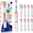 SEAGO Kids Electric Toothbrush with 2 Mins Brushing Timer and 8 Replacement Bursh Heads,Rainbow LED Light Make Brushing Fun, Pink Color Girls Battery Powerd Toothbrush for 4-12 Years Old