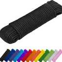 TECEUM Rope  1/4 & 3/8  90 FT | 150 FT  Strong All-Purpose Utility Rope  Camping, Crafting, Flag Pole, Indoor & Outdoor  Polypropylene Nylon Poly Lightweight Diamond Braided Cord  Black