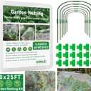 GonLei 10x25FT Garden Mesh Netting Kit Raised Beds (6 Pcs Garden Hoops & 18 Clips) Garden Hoops Plant Row Covers Netting Protection Berry Bush Trees Grass Seed Barrier Net (White)