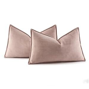 MIULEE Pack of 2 Blush Pink Decorative Lumbar Pillow Covers 12x20 Inch Soft Chenille Luxurious Couch Throw Pillows Farmhouse Cushion Covers with Elegant Design for Sofa Bedroom Living Room Spring Decor