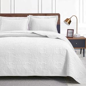 Love's cabin King Size Quilt Set White Bedspreads - Soft Bed Summer Quilt Lightweight Microfiber - Modern Style Coin Pattern Coverlet for All Season - 3 Piece (1 Quilt, 2 Pillow Shams)