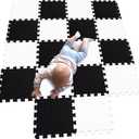MQIAOHAM 18 Pieces Puzzle Play Mats, Soft Baby Play Mat, Kids Interlocking Foam Floor Tiles, Toddlers Carpet Playmats G301018-101104 (871721cm, White Black)