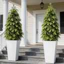 2-Pack 4FT Potted Faux Outdoor Plants UV Resistant, Weatherproof Artificial Cedar Topiary Trees with Windproof Planter, Lighted Fake Trees for Front Porch Outside Home Decor Indoor