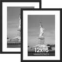ENJOYBASICS 12x16 Picture Frame, Display Poster 9x12 with Mat or 12 x 16 Without Mat, Wall Gallery Photo Frames, Black, 2 Pack