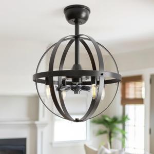 20" Ceiling Fans with Lights and Remote, 6 Wind Speeds 3 Timing Quiet Chandelier Bladeless Ceiling Fan Reversible Caged Ceiling Fan for Bedroom Living Room Farmhouse, Black