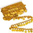 10 Yards Gold Coin Shape Sequin Tassel Trim Sequins Bead Fringe Lace Trimming Braid Metallic Glitter Belly Ribbon Chain Bulk for Sewing Making Clothes Dresses Dance Crafts Costume Accessory
