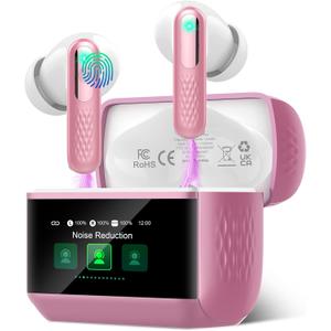 Wireless Earbuds with Touch Screen, Bluetooth 5.4 Headphones, ANC/ENC Noise Cancelling, Babypink