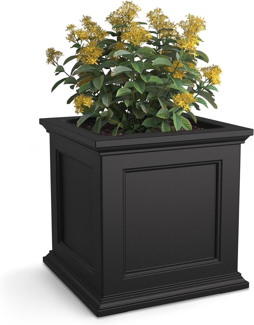 Mayne Fairfield 20-Inch Square Planter  Self-Watering, Weather-Resistant Planter for Flowers  Durable Outdoor Design for Patio, Porch, or Entryway (Black)