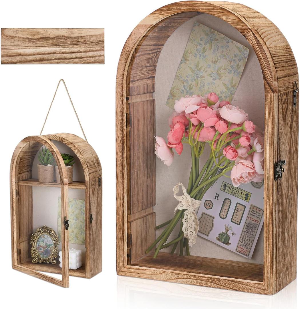 Hpmjz Shadow Box Frame 10x16 Large Display Cases Deep Wooden Memory Box Picture Frame with Removable Shelves and Linen Back Gift for Keepsakes Wedding Graduation Christmas Decoration