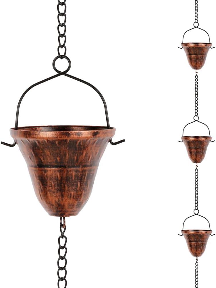 dreamysoul Copper Rain Chains for Outside, 10.43FT with 12 Cups Rain Catcher Chains for Downspout Gutters, Eaves Drainage