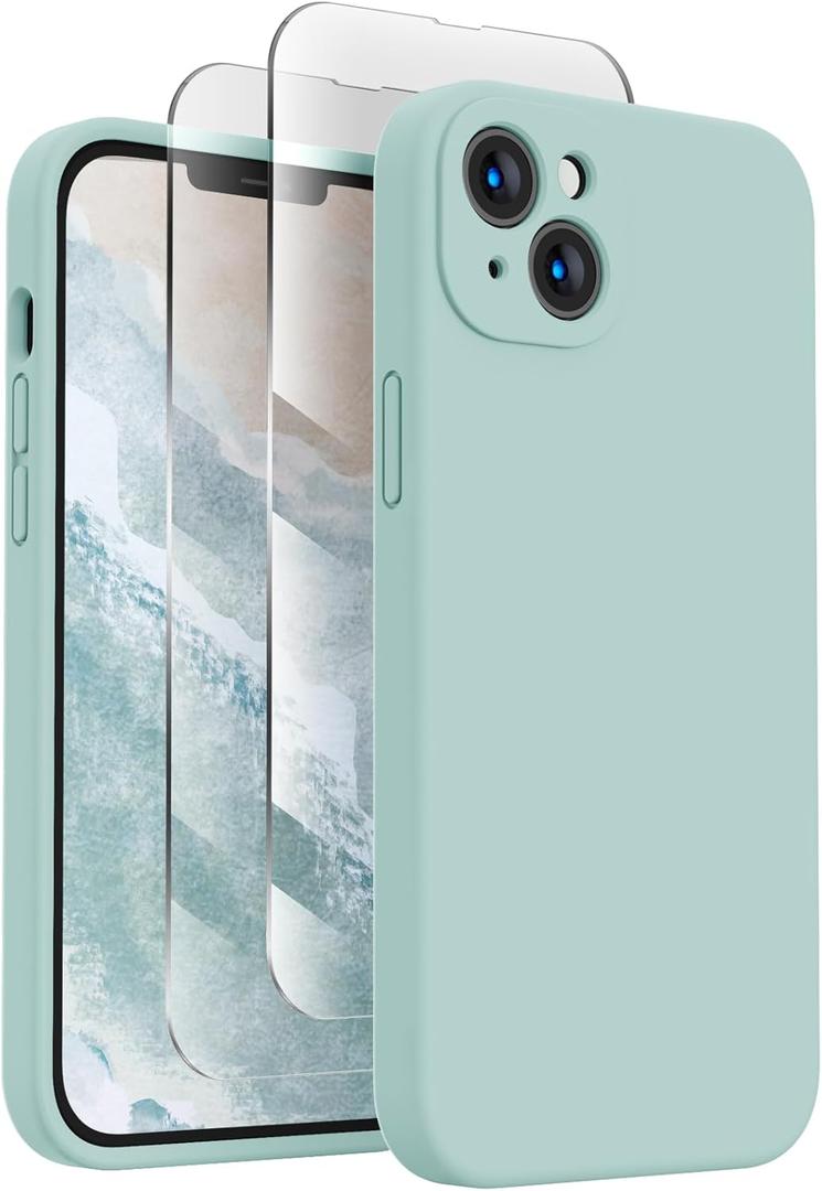 FireNova Designed for iPhone 14 Case, Silicone Upgraded [Camera Protection] Phone Case with [2 Screen Protectors], Soft Anti-Scratch Microfiber Lining Inside, 6.1 inch, Mint Green (No Screen Protector)