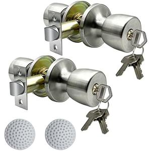 DSJJBLL 2Pack Stainless Satin Nickel Door Knob with Lock and Different Keys Round Ball Lock Interior/Exterior Door Knob for Bedroom Or Bathroom
