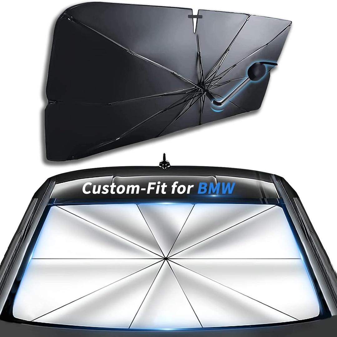 Custom-Fit for BMW Windshield Sun Shade Umbrella, Foldable Car Umbrella Sunshade Cover UV Block Car Front Window with 360°Rotation Bendable Handle, Designed for BMW Accessories (for BMW M8)
