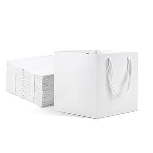 HUAPRINT White Paper Bags with handles,Gift Bags Bulk 24 Pack,8x8x8inch Square Size,Paper Shopping Bags, Kraft, Party, Favor, Birthday,Goody, Take-Out, Merchandise, Retail Bags