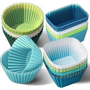 Silicone Cupcake Liners, Upgrades 36 Pack Reusable Baking Muffin Cups Nonstick 3 Shapes Pastry Cake Molds Bento Lunch Box Dividers (Soft Colors of 36 Pack)
