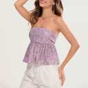 Women's Tie Back Cropped Tube Top Cute Floral Strapless Babydoll Peplum Tops Trendy Summer Casual Flowy Bandeau Outfit, XL