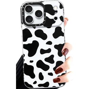 Abbery for iPhone 17 Pro Case Cow Print Clear with Kawaii Design Women Cute Girly Aesthetic Soft TPU Slim Fit Shockproof Black and White Animal Print Protective Phone Case for iPhone 17 Pro