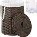 Laundry Hamper with Lid, 19.0 Gal (72 L) Round Wicker Laundry Basket, Handwoven Rattan Basket with Lid, Removable Bag, 2 Mesh Bags, Handles for Living Room, Bathroom, Brown