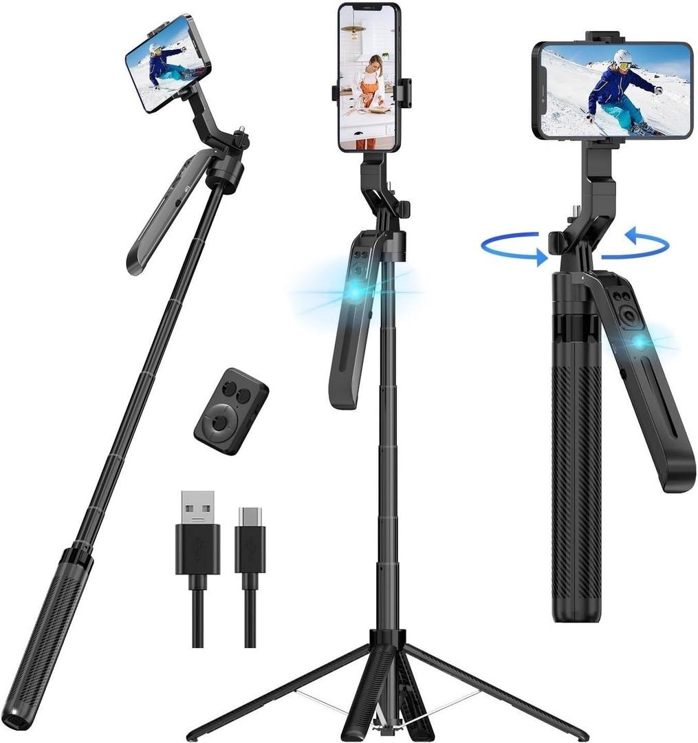 Auto Face Tracking Tripod for iPhone, 360 Rotation Motion Sensor Phone Tripod Stand, 71" Extendable Smart Tracking Phone Holder Selfie Stick Tripods for iPhone Phones Camera Mount for Video Vlog (Black)