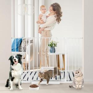 30 Inch Tall Baby Gate with Small Cat Door, Adjustable Auto Close Dog Gate Easy Walk Thru Pet Door for Stairs, Doorway, House