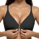 Front Closure Bras for Women Magnetic Deep V Bra Racerback Wireless Seamless Bralettes Comfy No Underwire Jelly Bra (X-Large, Black)