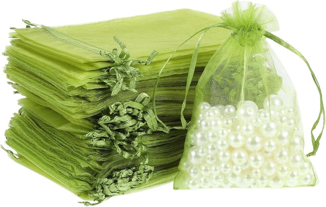 Yuanan 120 Pcs Olive Green Organza Bags, 4.7 x 3.5 Inch Mesh Gift Bags Small Drawstring Gift Bag Small Jewelry Bag Mesh Drawstring GiftsBagss Jewelry Pouches for Wedding Bridal Spring Party Favor