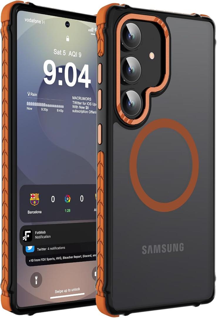 DEERLAMN Strong Magnetic Case for Samsung Galaxy S24/S25 6.2-Inch,[Compatible with Magsafe][Military Grade Drop Protection] Translucent Matte Shockproof Protective Phone Cover, Frosted Orange