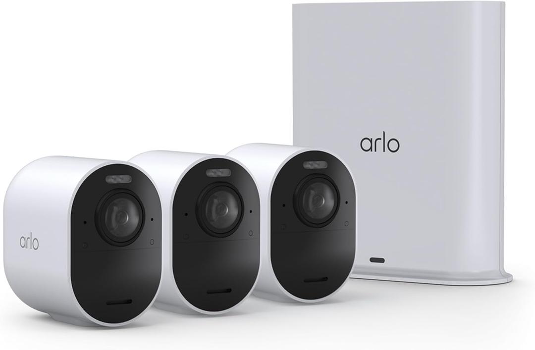Arlo Ultra Wireless Security Camera 4K HDR (3rd Gen) - 3-Cam + SmartHub | 4K HDR video; 180 field of view; SmartHub incl.; AI detection & event captions; Emergency response