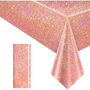 1 pcs Rose Gold Holographic Table Cloth 40" x 108" Shiny Bachelorette Party Decorations Plastic Laser Sparkly Tablecloth Glitter Table Decor for Wedding Anniversary Event Birthday Party Supplies