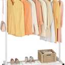 Sywhitta Clothing Rack on Wheels with Mesh Storage Shelf & Sturdy Metal Frame, Rolling Garment Rack for Hanging Clothes, Coats, Skirts, 39.76" L x 16" W x 64.56" H,White