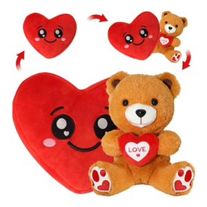 Valentine's Day Stuffed Animal Reversible Teddy and Heart Plushed Toys