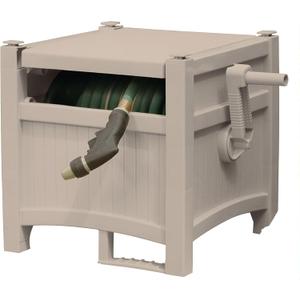 Suncast Garden Hose Reel Hideaway for 5/8" Hoses, Retracting Storage of 100ft, Light Taupe