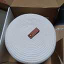 DENJA & CO Set of 2 Decorative Storage Baskets with Lids - Round Woven Baskets for Home Decor and Organizing - Small Shelf Baskets with Leather Tabs and Handles - Decorative Storage and Organizer Bins