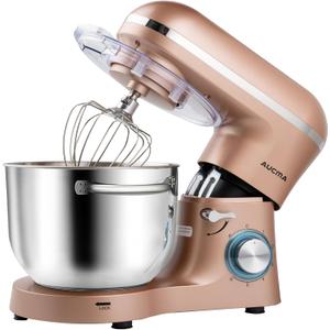 Aucma Stand Mixer,6.5-QT 660W 6-Speed Tilt-Head Food Mixer, Kitchen Electric Mixer with Dough Hook, Wire Whip & Beater (6.5QT, Champagne)