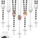 Taiyin Sublimation Blanks Rosary Beads Necklace Set Catholic Rosaries Printable Insert Necklace Prayer Beads with Sheer Organza Bags for Baptism Women Men Jewelry Gifts DIY Making(12 Set)