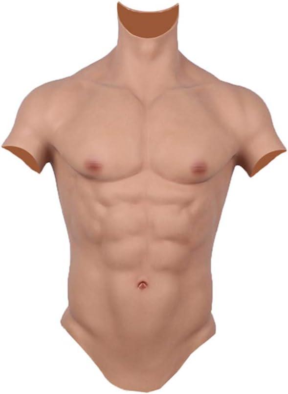 Realistic Fake Muscle Silicone Male Chest Half Body Suit with Lifelike Skin Texture, for Cosplay Halloween Props (Small, #1)