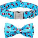 4th of July Dog Collar with Bow Tie, Summer Ice-cream Flag Day Dog Bowtie Collars, Blue Adjustable Patriotic Pet Collar for Large Dogs  XL