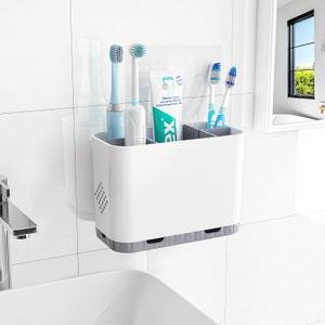 Toothbrush and Toothpaste Holders for Bathrooms Countertop - Detachable 5 Slots Kids Electric Toothbrush Holders Set Wall Mounted with Removable Dividers for Bathroom Decor and Accessories Organizer (Whitegrey)