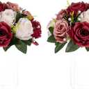 NUPTIO Artificial Flower Centrepieces for Tables - 2 Pcs Burgundy & Dusty Rose & Creamy White Fake Flowers Roses Balls 9.5in Diameter - Silk Faux Rose Arrangement for Wedding Party Table Decor