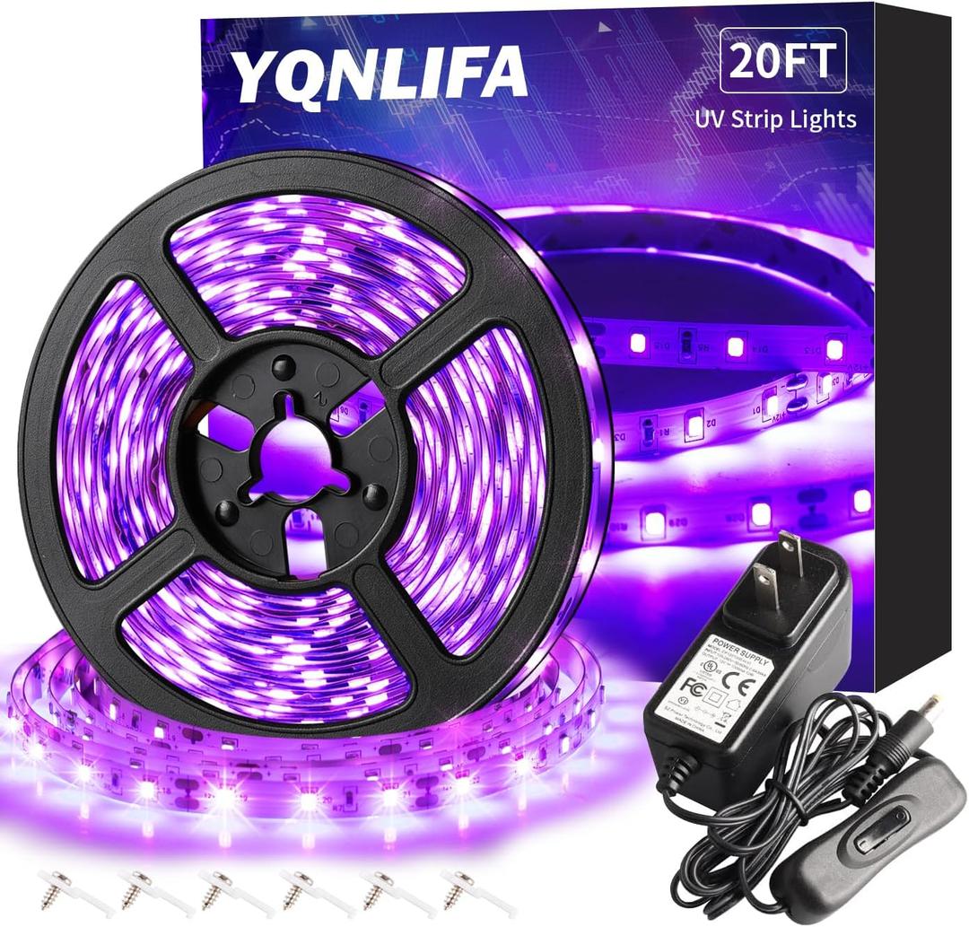 20FT Black Light Strip, 360 Lamp Beads, Flexible LED Blacklight Kit, 12V Blacklight Strips, Non-Waterproof for Indoor Decoration,Fluorescent Poster, Glow Party, Birthday, Wedding, Halloween