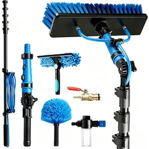 20FT Solar Panel Cleaning Brush and Pole with Patented Adapter and Hose Bracket, Water Fed Pole Cleaning System with Brush, Cobweb Duster and Squeegee for Window, Roof, Solar Pannel, RV
