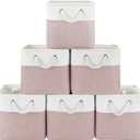 11 Inch Storage Cubes 6-Pack, Foldable Fabric Organizer Bins with Rope Handles, Cube Storage Baskets for Closet Shelves and Home Organization(White/Pink)