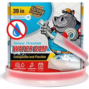 39" Transparent Shower Threshold Water Dam, Collapsible Water Guard Strip | Flexible door bottom seal for walk-in showers, helps contain leaks, block water and keep bathroom floors clean and dry