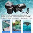 W3SP1580X15 Pool Pump 1.5 HP Replacement for Hayward PowerFlo LX Series 1.5 Horsepower Pool Pumps Single Speed Above Ground Pool Pump Square Flange 48Y Frame 115 Volts 11.2 Amps 3450RPM